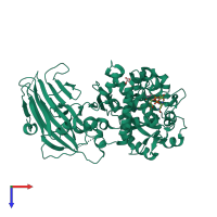 PDB entry 3q9o coloured by chain, top view.