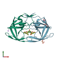 PDB entry 3qaa coloured by chain, front view.