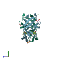 PDB entry 3qaa coloured by chain, side view.