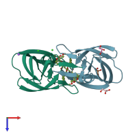 PDB entry 3qaa coloured by chain, top view.