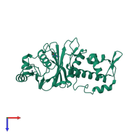 PDB entry 3qah coloured by chain, top view.