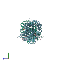 PDB entry 3qai coloured by chain, side view.