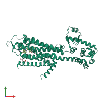 PDB entry 3qak coloured by chain, front view.