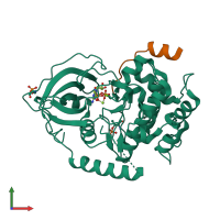 PDB entry 3qal coloured by chain, front view.