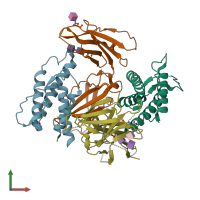 PDB entry 3qb7 coloured by chain, front view.