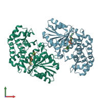 PDB entry 3qbd coloured by chain, front view.