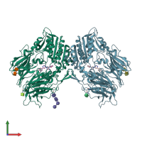 PDB entry 3qbj coloured by chain, front view.