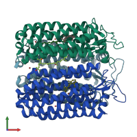 PDB entry 3qbk coloured by chain, front view.