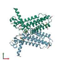 PDB entry 3qbm coloured by chain, front view.