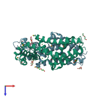 PDB entry 3qbm coloured by chain, top view.