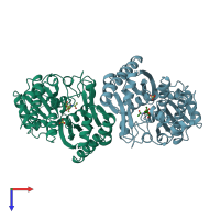 PDB entry 3qbx coloured by chain, top view.