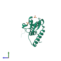 PDB entry 3qbz coloured by chain, side view.