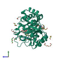 PDB entry 3qc0 coloured by chain, side view.