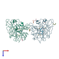 PDB entry 3qc2 coloured by chain, top view.
