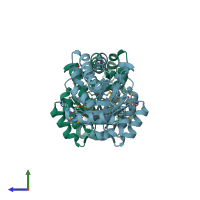 PDB entry 3qc3 coloured by chain, side view.