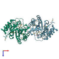 PDB entry 3qc3 coloured by chain, top view.