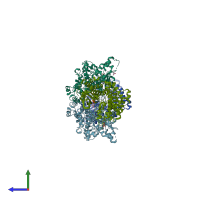PDB entry 3qc9 coloured by chain, side view.