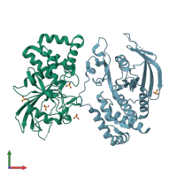 PDB entry 3qcb coloured by chain, front view.