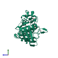 PDB entry 3qcd coloured by chain, side view.