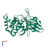 PDB entry 3qcd coloured by chain, top view.