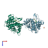 PDB entry 3qcf coloured by chain, top view.