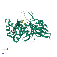 PDB entry 3qck coloured by chain, top view.