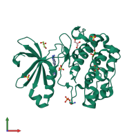 PDB entry 3qcq coloured by chain, front view.