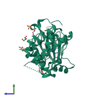 PDB entry 3qcq coloured by chain, side view.