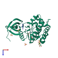 PDB entry 3qcq coloured by chain, top view.