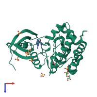 PDB entry 3qcy coloured by chain, top view.