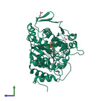 PDB entry 3qcz coloured by chain, side view.