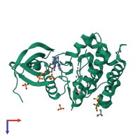 PDB entry 3qd0 coloured by chain, top view.