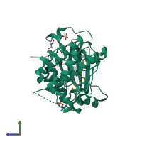 PDB entry 3qd3 coloured by chain, side view.