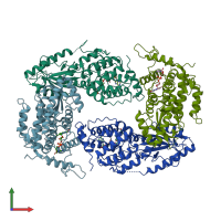 PDB entry 3qd9 coloured by chain, front view.