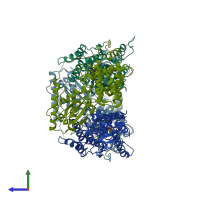 PDB entry 3qd9 coloured by chain, side view.