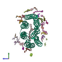 PDB entry 3qdc coloured by chain, side view.