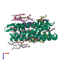 PDB entry 3qdc coloured by chain, top view.
