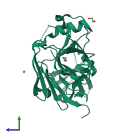 PDB entry 3qdf coloured by chain, side view.