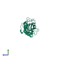 PDB entry 3qdh coloured by chain, side view.