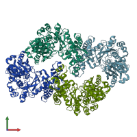 PDB entry 3qdk coloured by chain, front view.