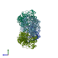 PDB entry 3qdk coloured by chain, side view.