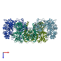PDB entry 3qdk coloured by chain, top view.