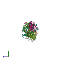 PDB entry 3qdm coloured by chain, side view.