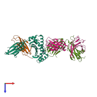 PDB entry 3qdm coloured by chain, top view.