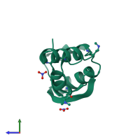 PDB entry 3qdp coloured by chain, side view.