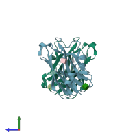 PDB entry 3qdw coloured by chain, side view.