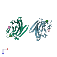 PDB entry 3qdw coloured by chain, top view.