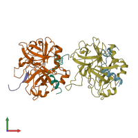 PDB entry 3qdz coloured by chain, front view.