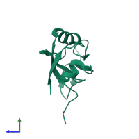 PDB entry 3qe1 coloured by chain, side view.