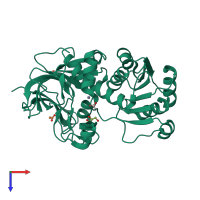 PDB entry 3qe3 coloured by chain, top view.